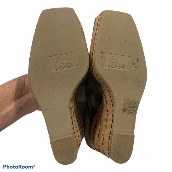 Castaner Silvia Camo Print Cork Espadrille Peep Toe Mary Jane Strap Sz 7.5 - Picture 9 of 11